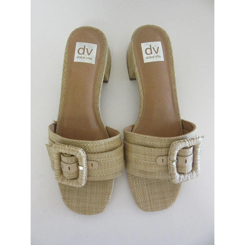 DOLCE VITA Nayte Raffia 10 Slip On Slide Comfort Casual Summer Sandals